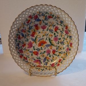 Vintage White Lattice edge Flowered Dish with Gold Trim Germany